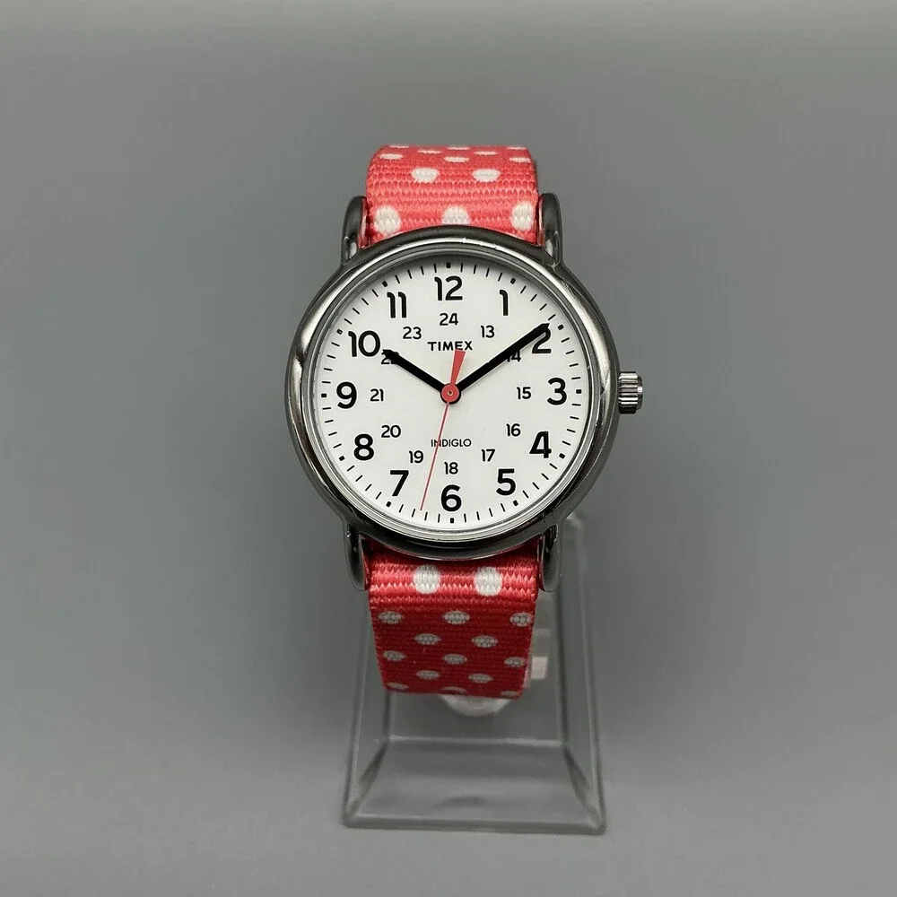 Timex Weekender TWP265000 Womens Watch 31mm Polka Dot Nylon Indiglo New Battery